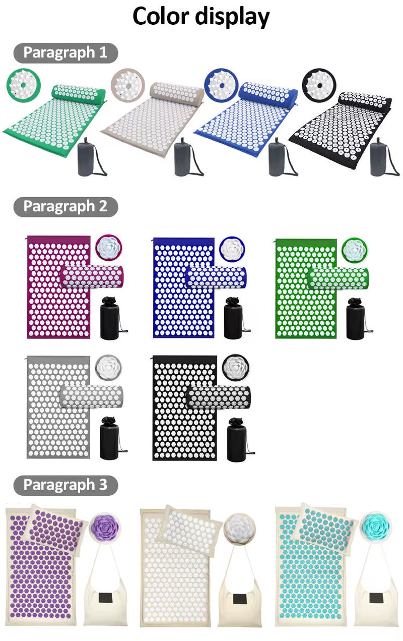 OEM High Quality Portable Foot Back Neck Pain Relief Muscle Relaxation Acupressure Massage Mat and Pillow Set for Body