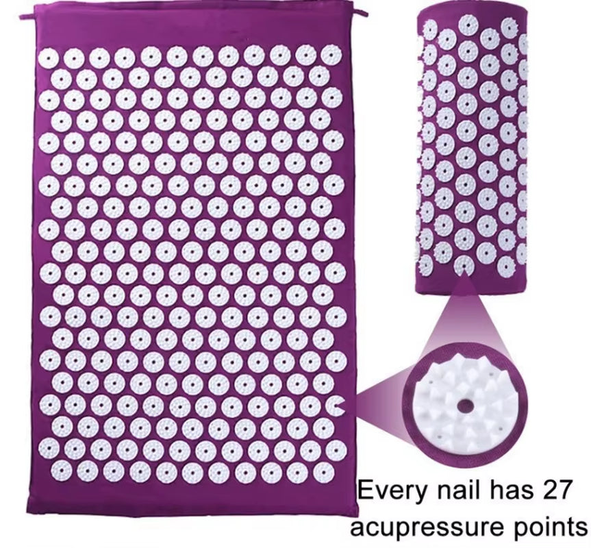 OEM High Quality Portable Foot Back Neck Pain Relief Muscle Relaxation Acupressure Massage Mat and Pillow Set for Body