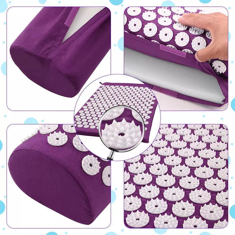 OEM High Quality Portable Foot Back Neck Pain Relief Muscle Relaxation Acupressure Massage Mat and Pillow Set for Body