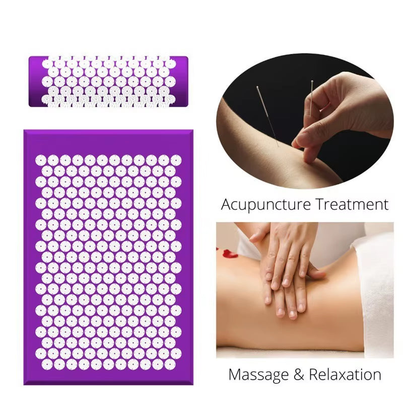 OEM High Quality Portable Foot Back Neck Pain Relief Muscle Relaxation Acupressure Massage Mat and Pillow Set for Body