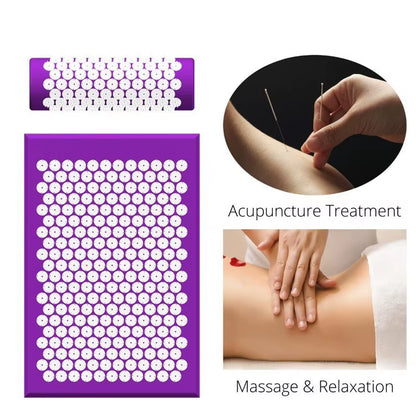 OEM High Quality Portable Foot Back Neck Pain Relief Muscle Relaxation Acupressure Massage Mat and Pillow Set for Body